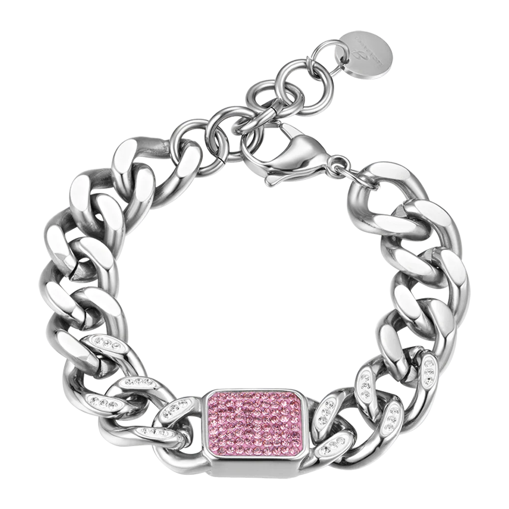 BRACCIALE DONNA IN ACCIAIO CON CRISTALLI FUCSIA
