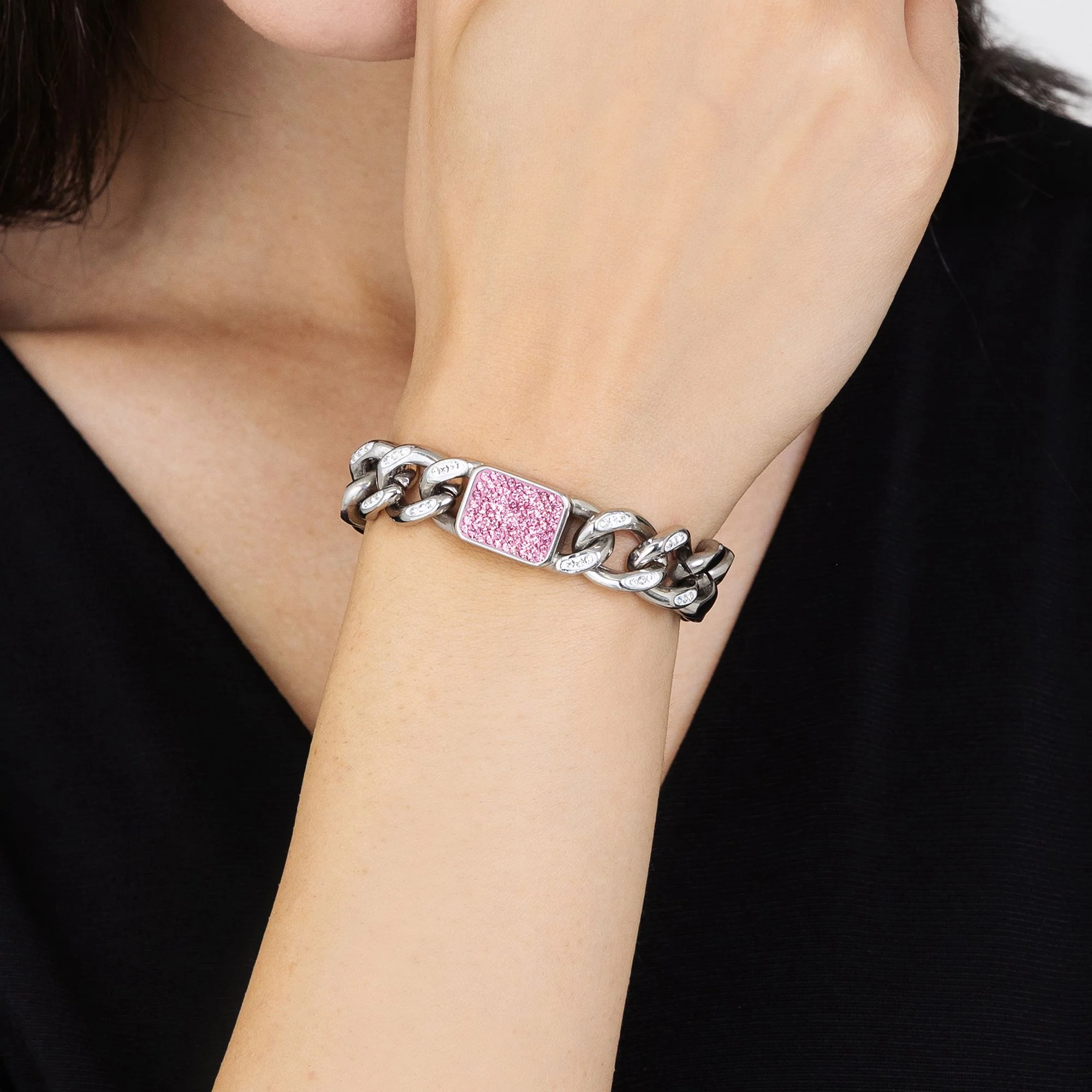 BRACCIALE DONNA IN ACCIAIO CON CRISTALLI FUCSIA - Image 2
