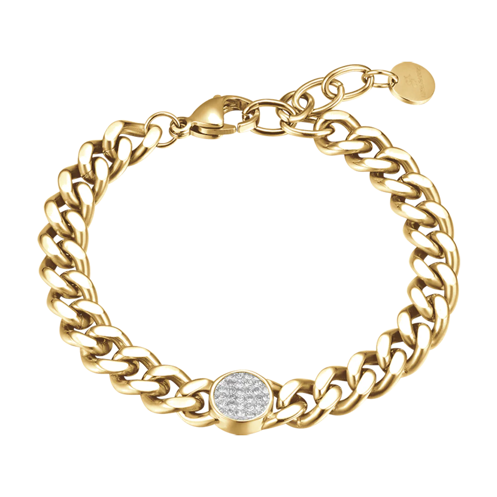 BRACCIALE DONNA IN ACCIAIO DORATO CON ELEMENTO E CRISTALLI BIANCHI