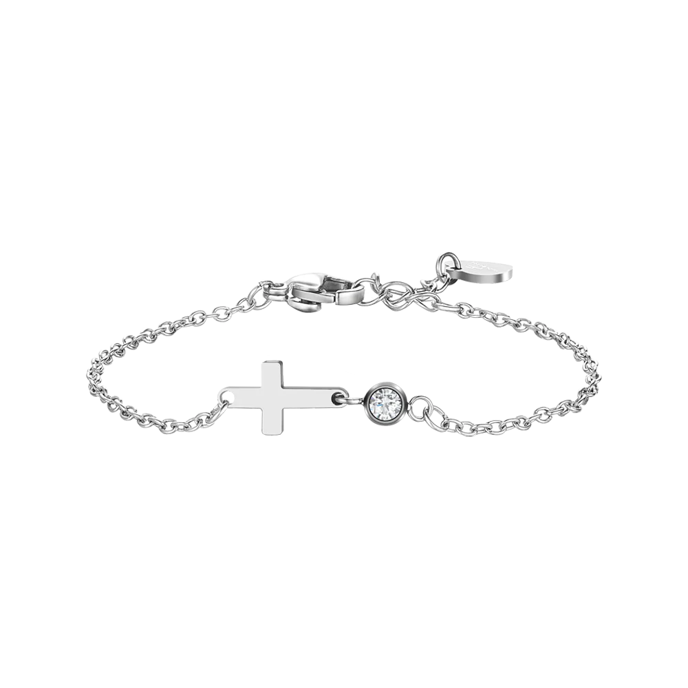 BRACCIALE IN ACCIAIO CON CROCE E CRISTALLO BIANCO