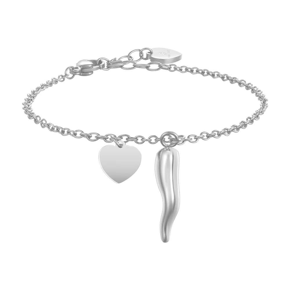 BRACCIALE DONNA IN ACCIAIO CON CUORE E CORNO