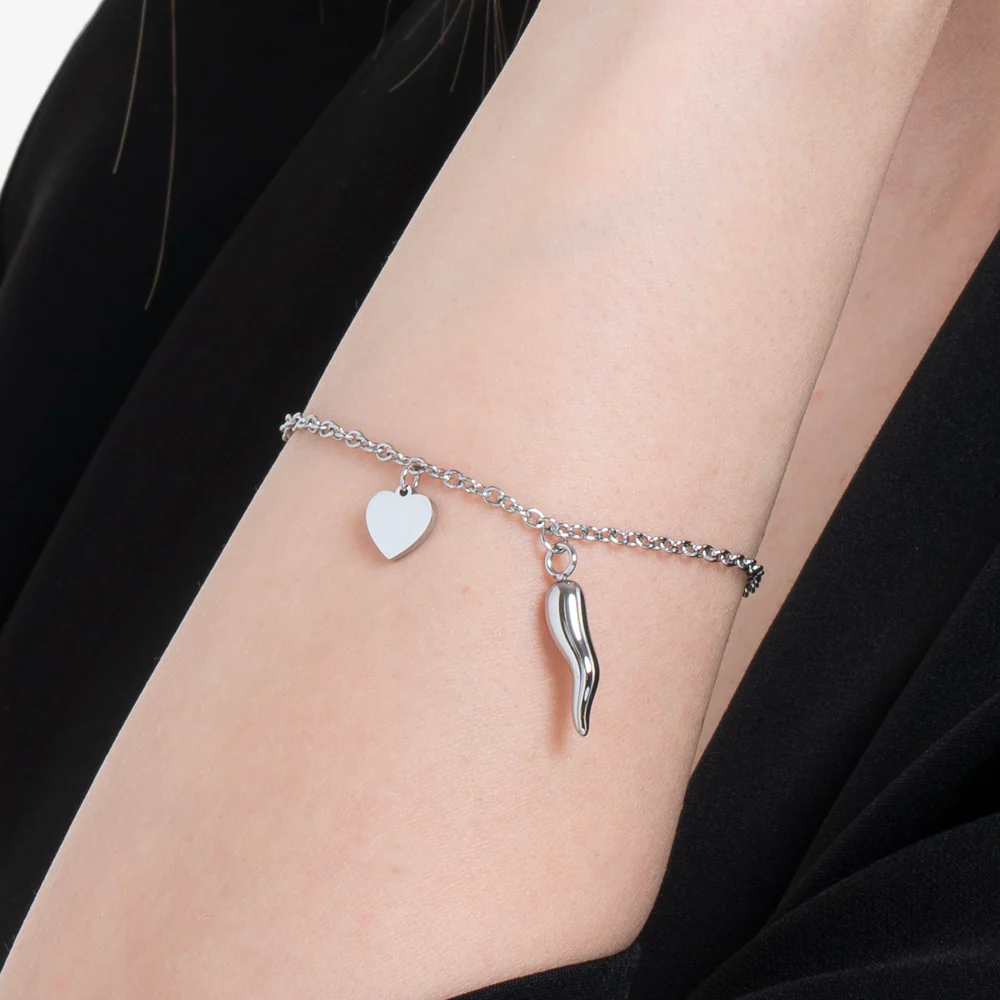 BRACCIALE DONNA IN ACCIAIO CON CUORE E CORNO - Image 2