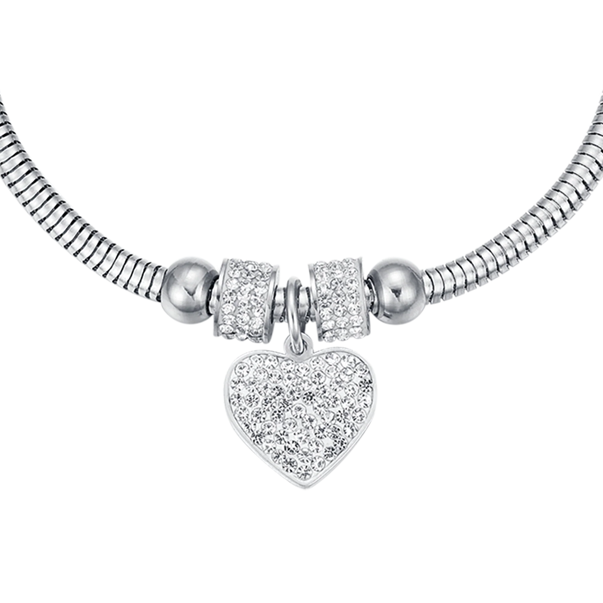 BRACCIALE DONNA IN ACCIAIO CON CUORE E CRISTALLI BIANCHI - Image 4