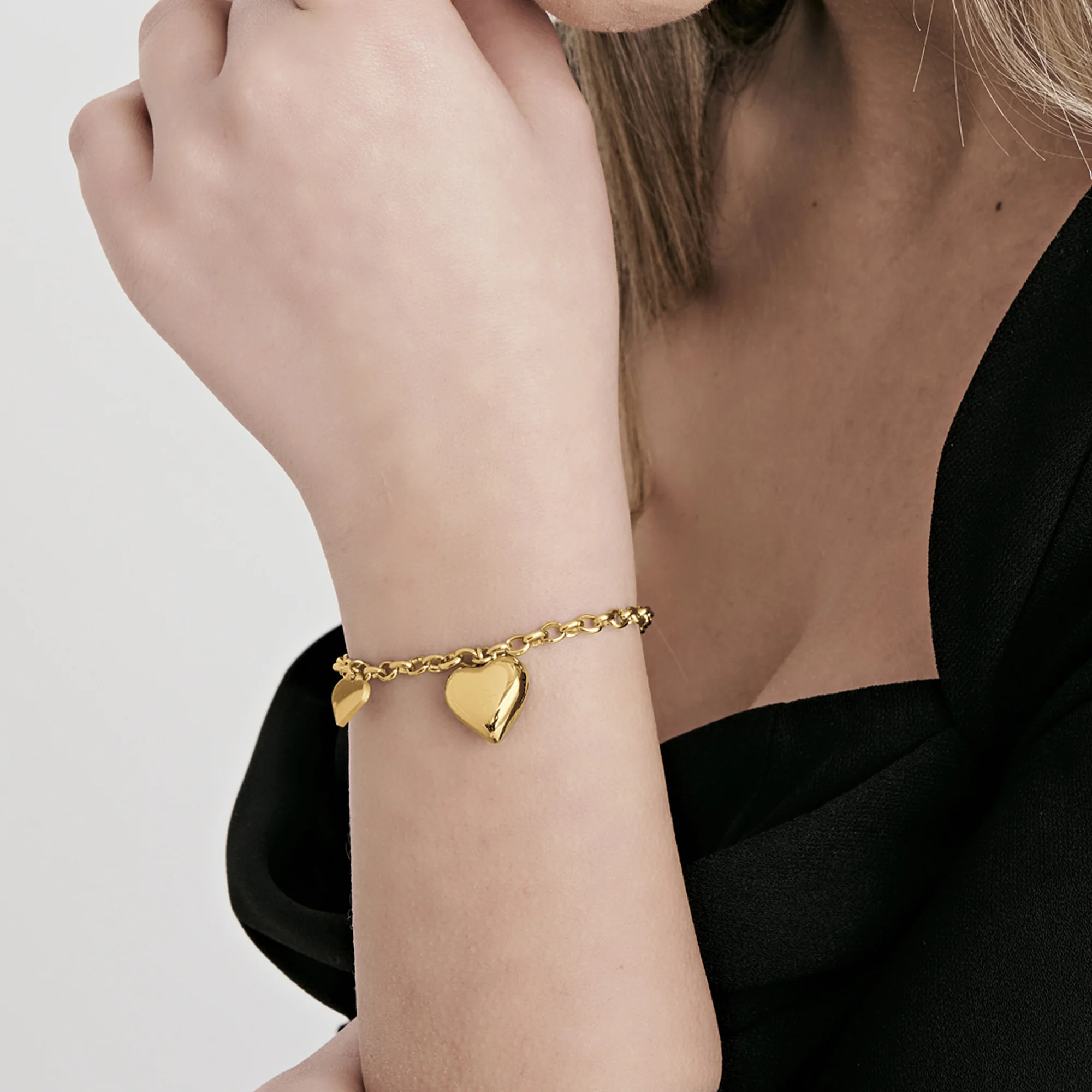 BRACCIALE DONNA IN ACCIAIO IP GOLD CON CUORI - Image 2