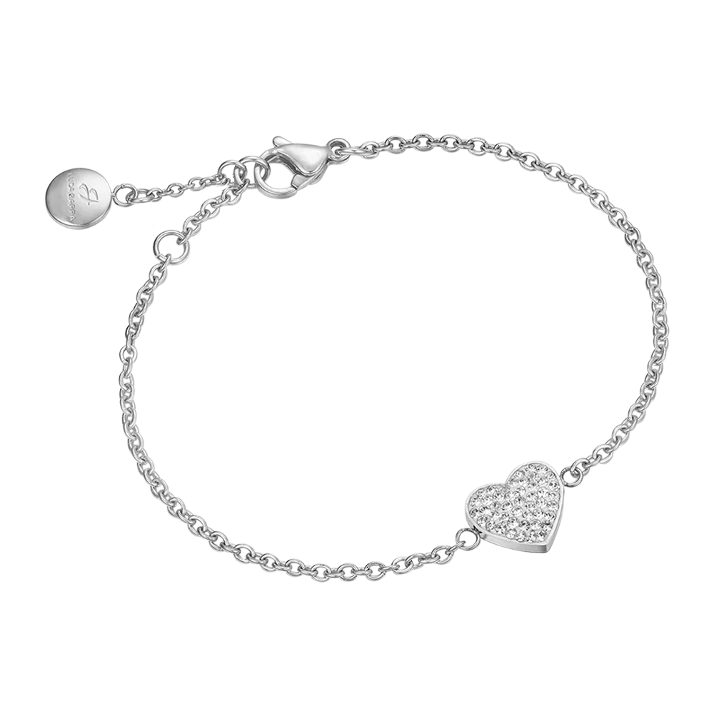 BRACCIALE DONNA IN ACCIAIO CON CUORICINO E CRISTALLI BIANCHI