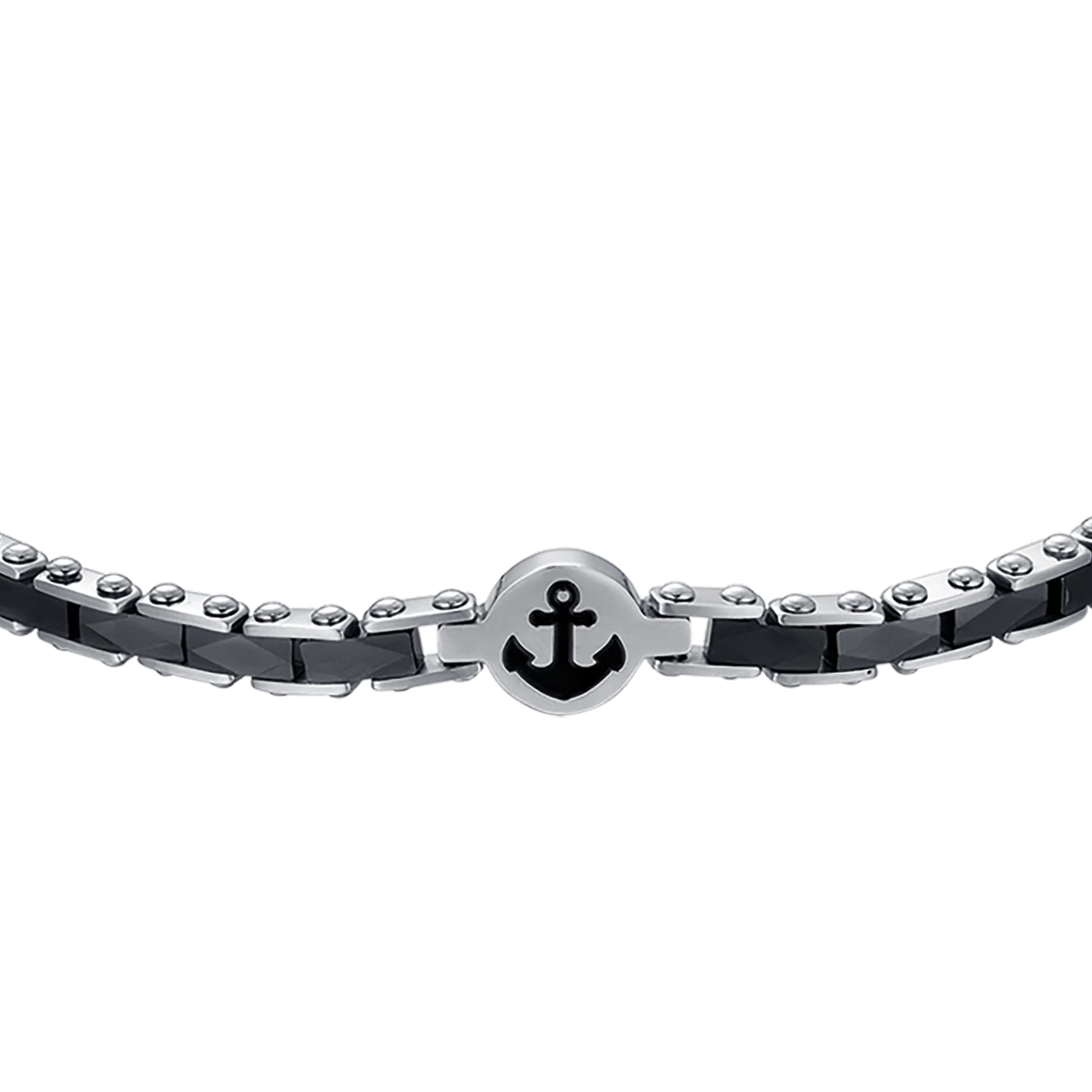 BRACCIALE UOMO IN ACCIAIO CON ANCORA ED ELEMENTI IN CERAMICA NERA - Image 4