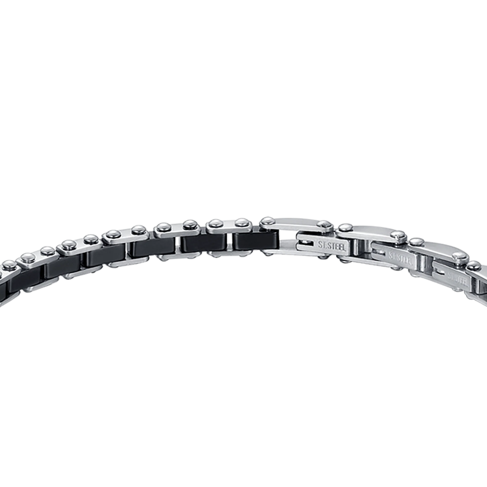 BRACCIALE UOMO IN ACCIAIO CON ANCORA ED ELEMENTI IN CERAMICA NERA - Image 5