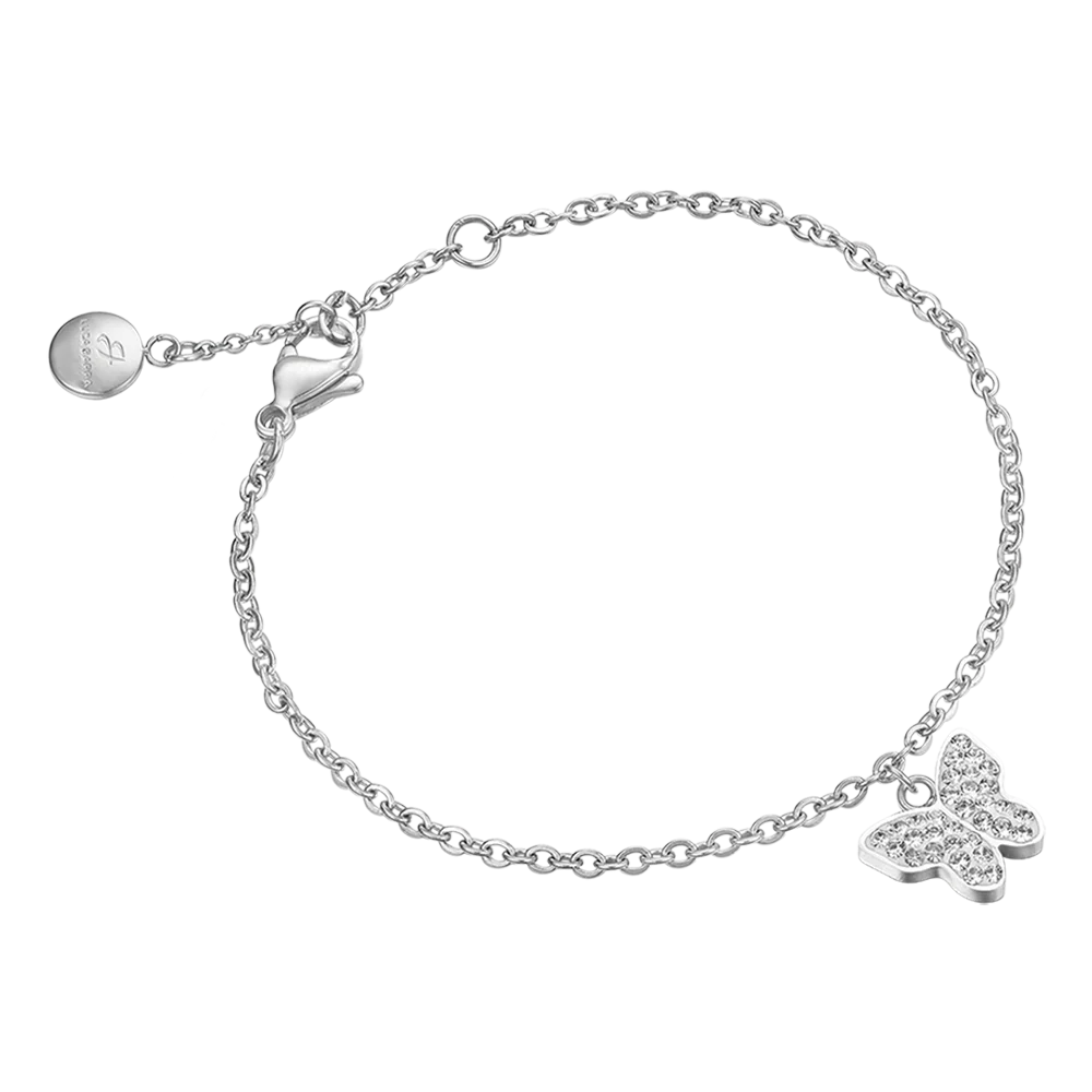BRACCIALE DONNA IN ACCIAIO CON FARFALLA E CRISTALLI