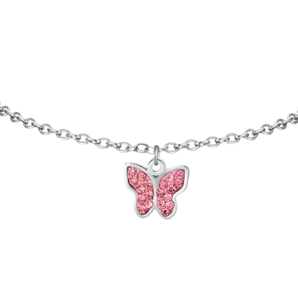 BRACCIALE BAMBINA IN ACCIAIO CON FARFALLA E CRISTALLI ROSA - Image 4
