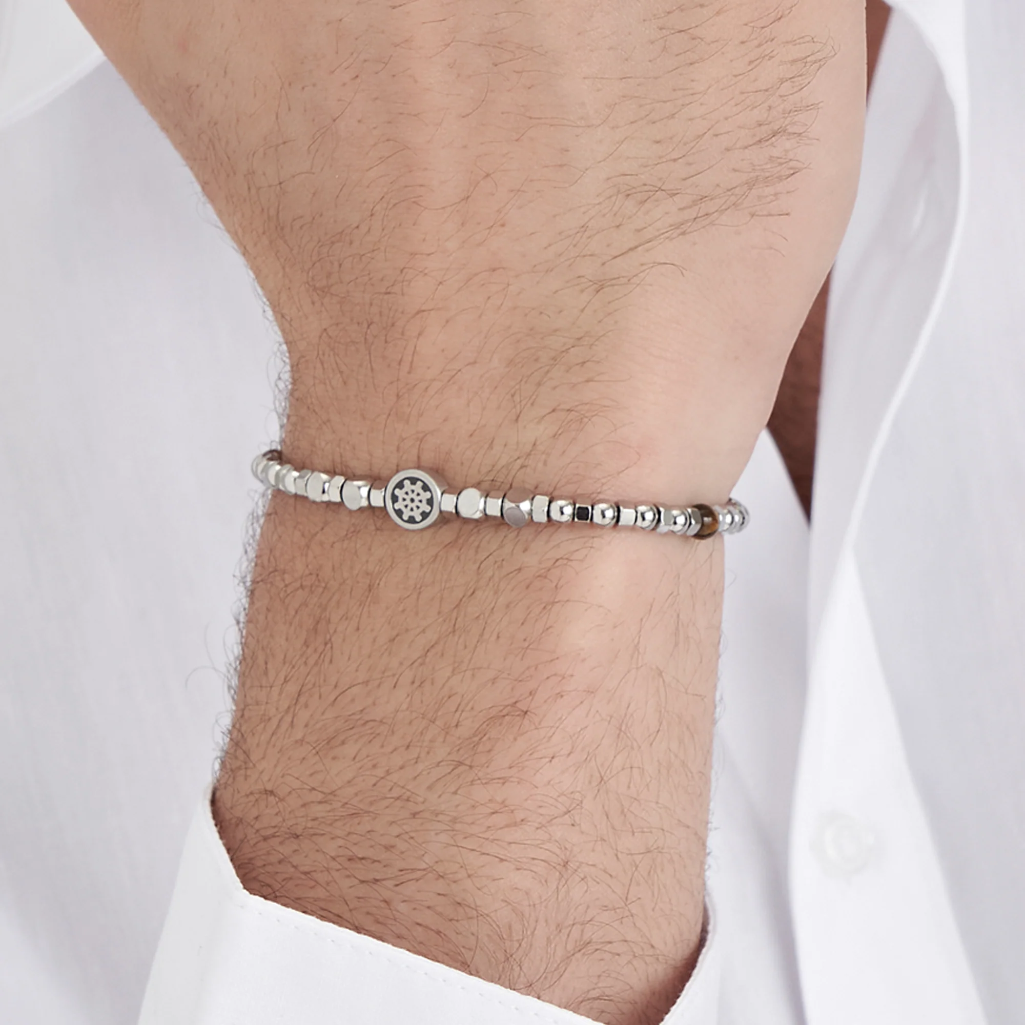 BRACCIALE UOMO IN ACCIAIO CON OCCHIO DI TIGRE E TIMONE - Image 2