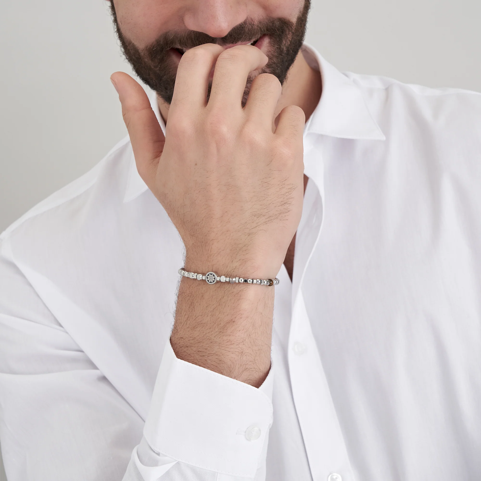BRACCIALE UOMO IN ACCIAIO CON OCCHIO DI TIGRE E TIMONE - Image 3
