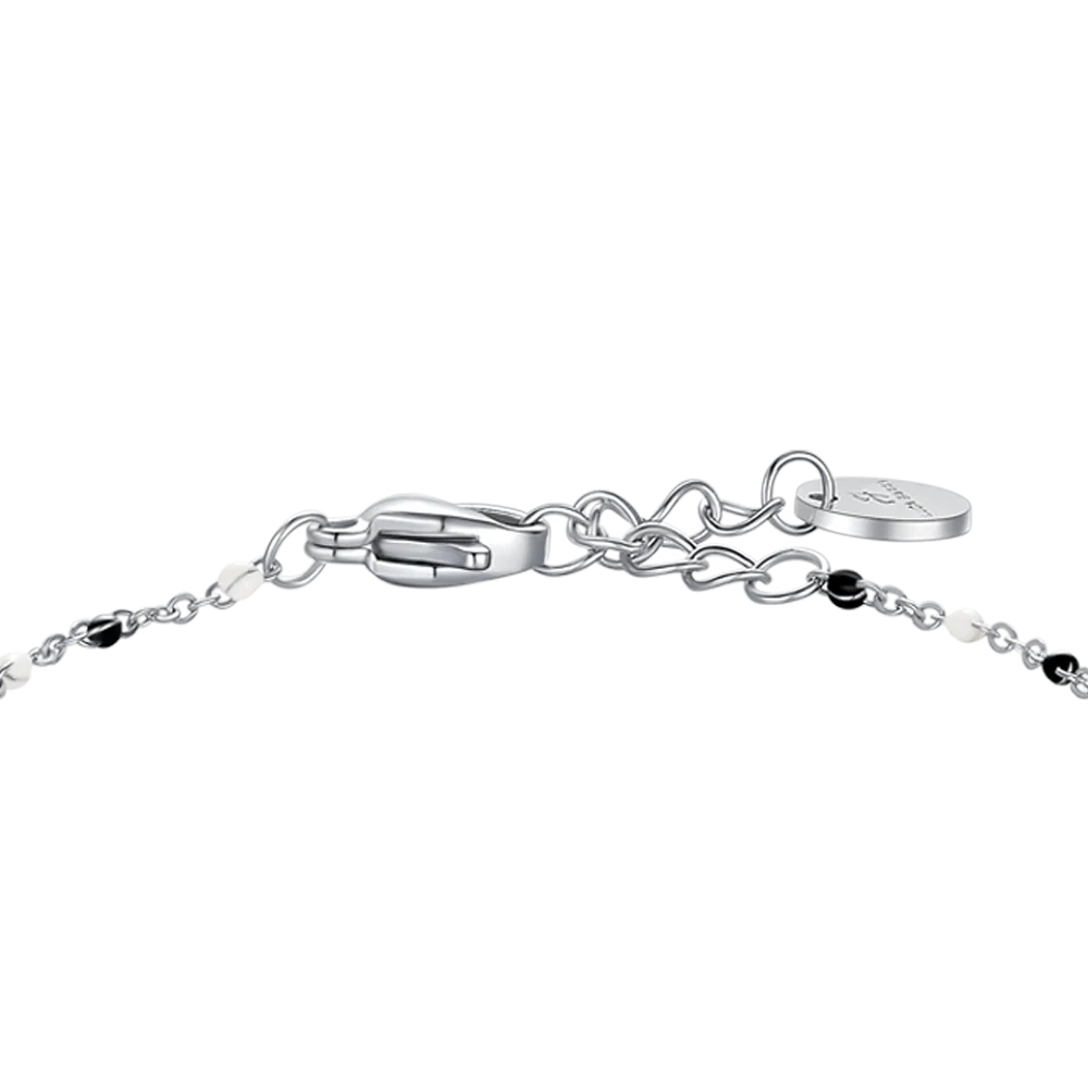 BRACCIALE IN ACCIAIO CON PALLONE E PIETRE NERE E BIANCHE - Image 3