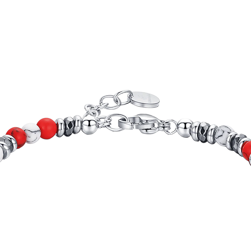 BRACCIALE IN ACCIAIO CON PIETRE ROSSE E BIANCHE - Image 5