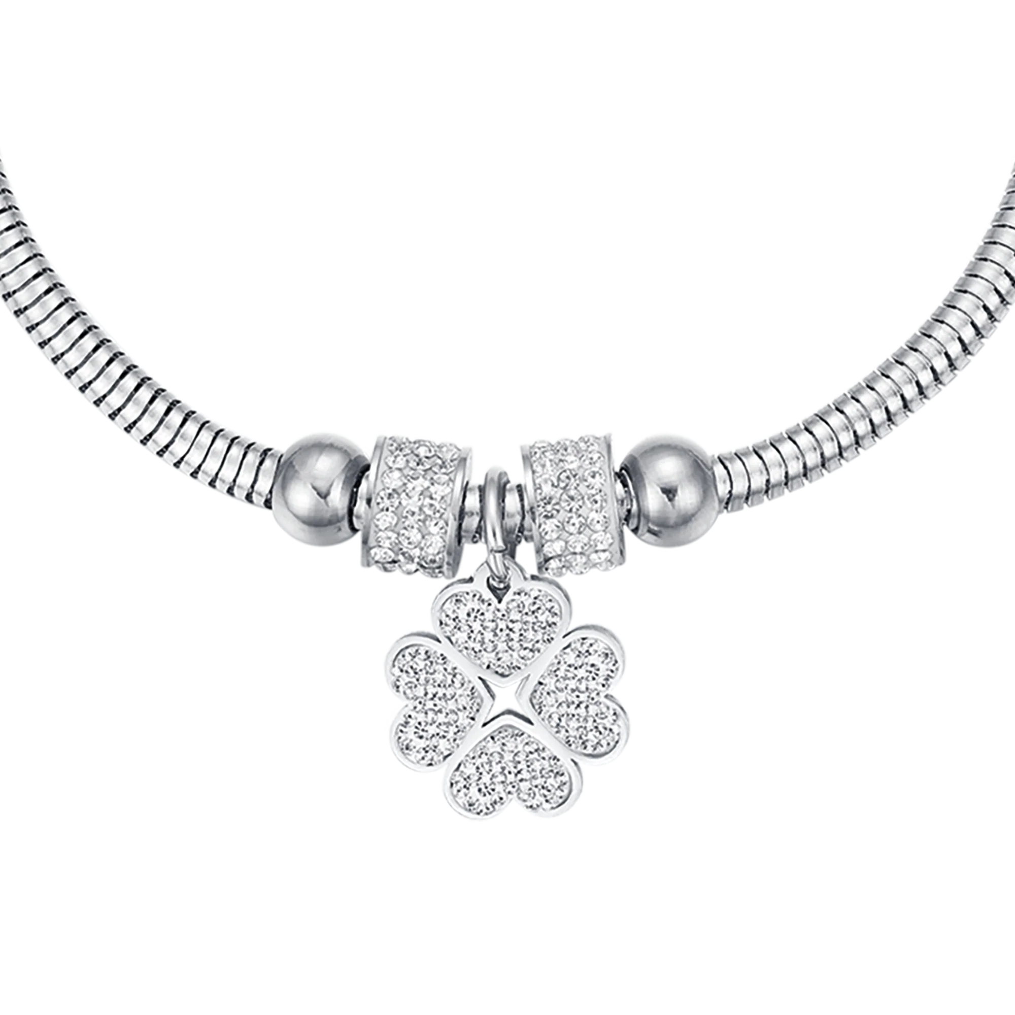 BRACCIALE DONNA IN ACCIAIO CON QUADRIFOGLIO E CRISTALLI BIANCHI - Image 4