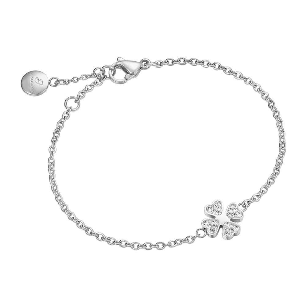 BRACCIALE DONNA IN ACCIAIO CON QUADRIFOGLIO E CRISTALLI