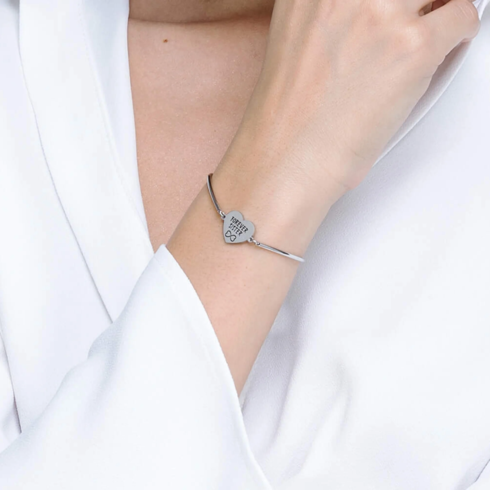 BRACCIALE DONNA IN ACCIAIO CON SCRITTA FOREVER SISTER - Image 2