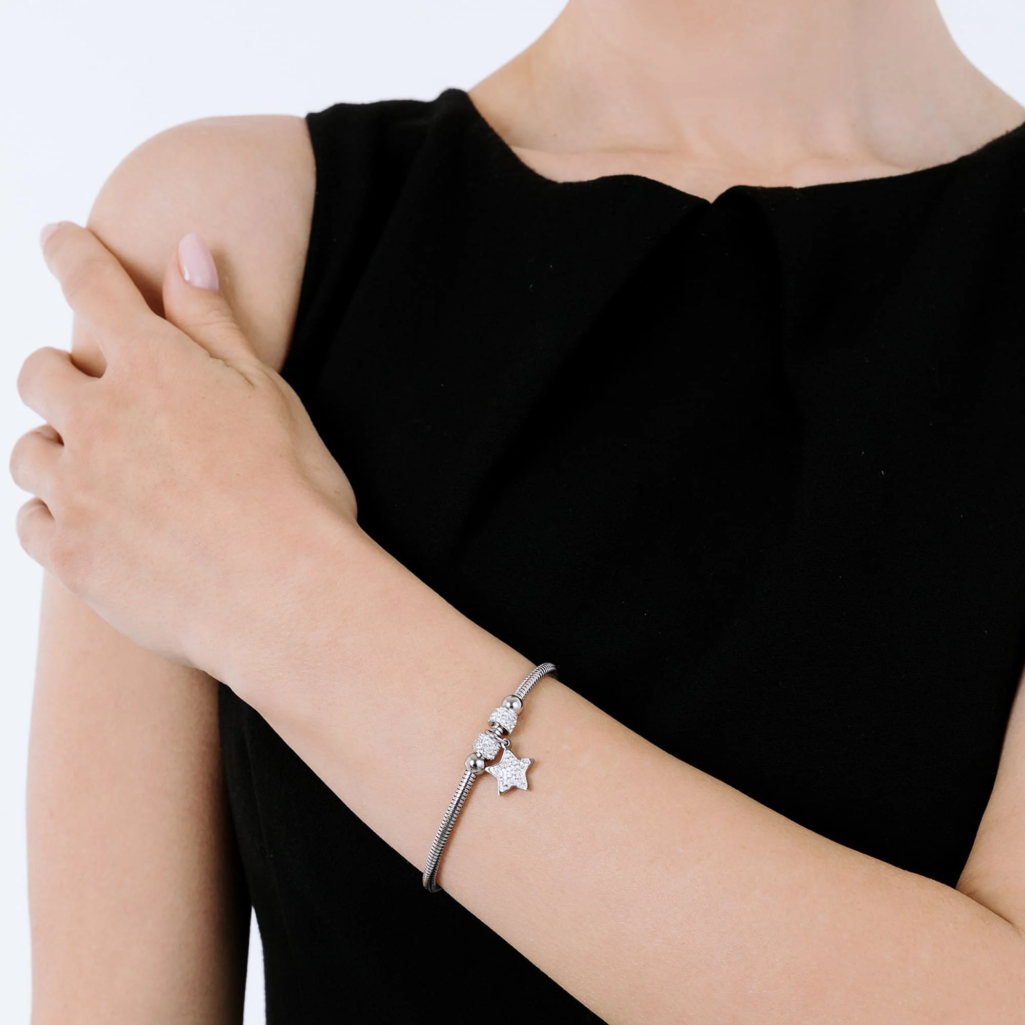 BRACCIALE DONNA IN ACCIAIO STELLA CON CRISTALLI BIANCHI - Image 2