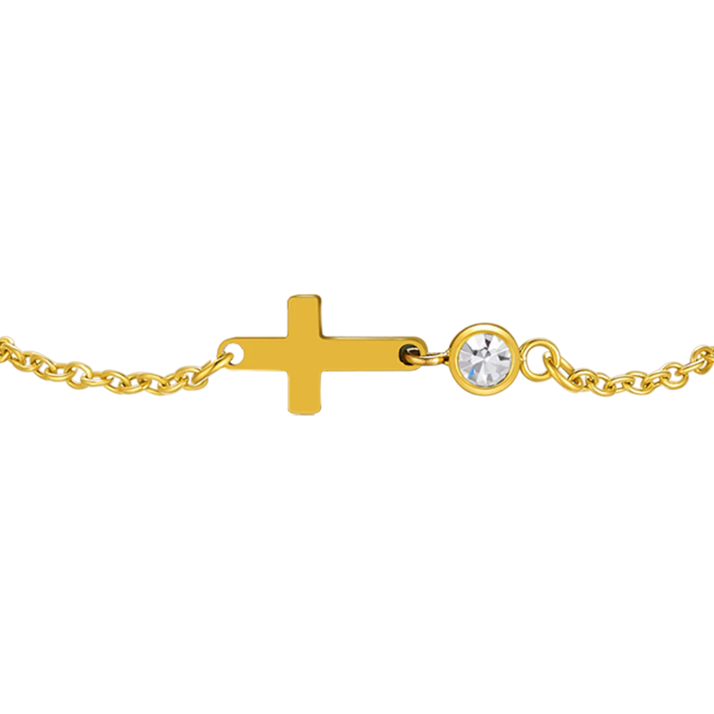 BRACCIALE IN ACCIAIO E IP GOLD CON CROCE E CRISTALLO BIANCO - Image 2