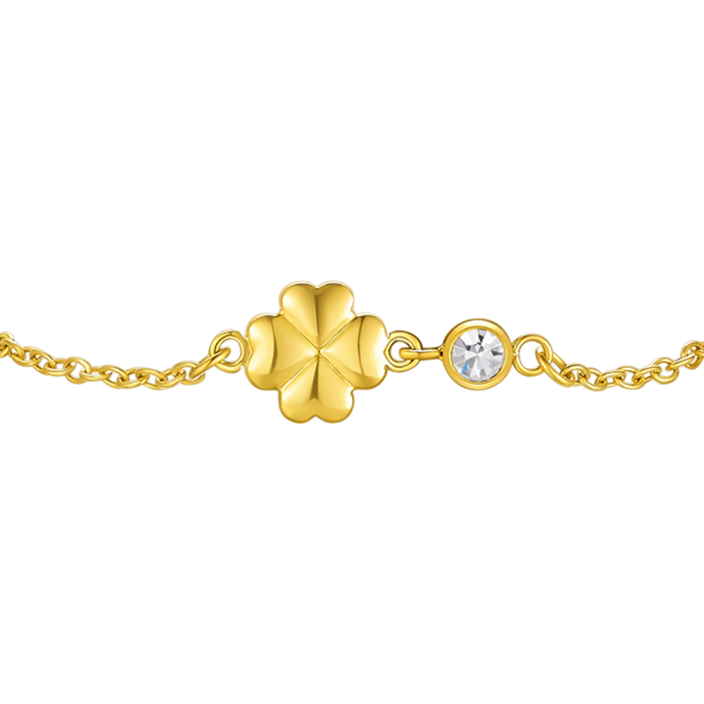 BRACCIALE IN ACCIAIO E IP GOLD CON QUADRIFOGLIO E CRISTALLO BIANCO - Image 2