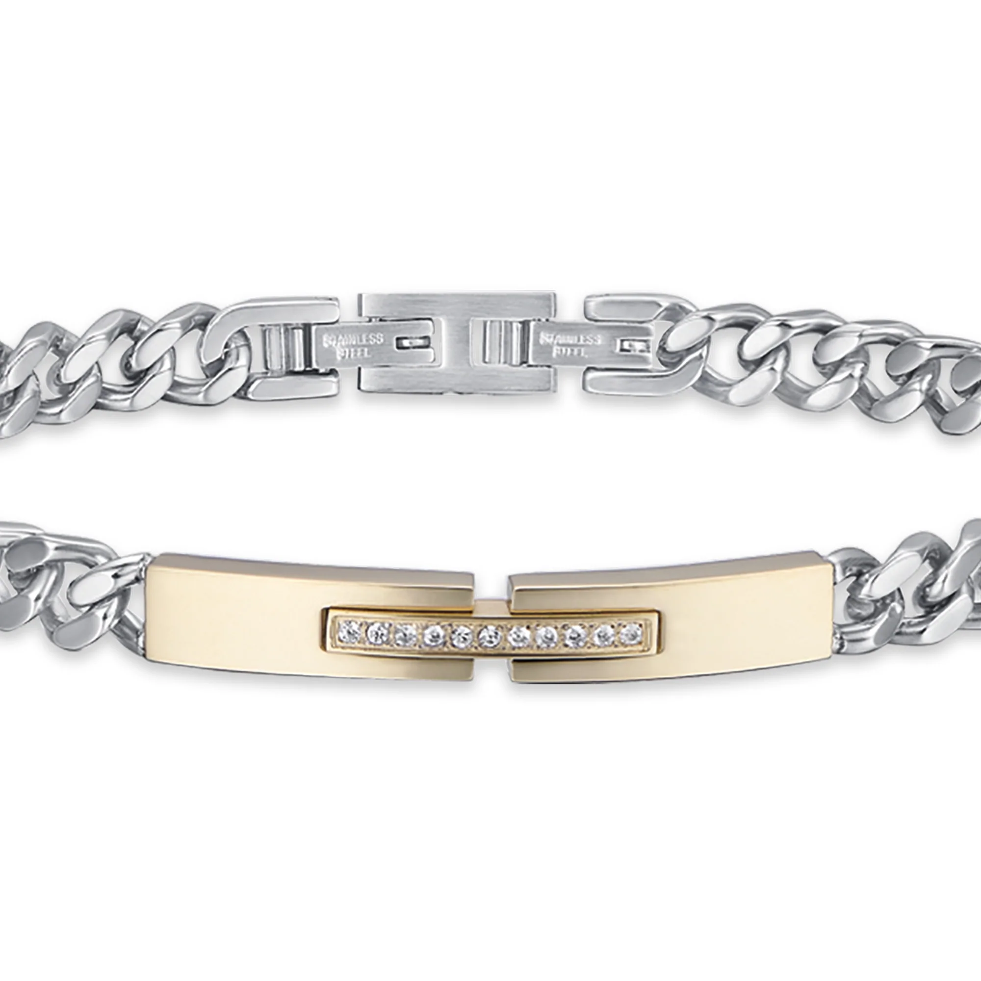 BRACCIALE UOMO IN ACCIAIO IP GOLD CON CRISTALLI BIANCHI - Image 2