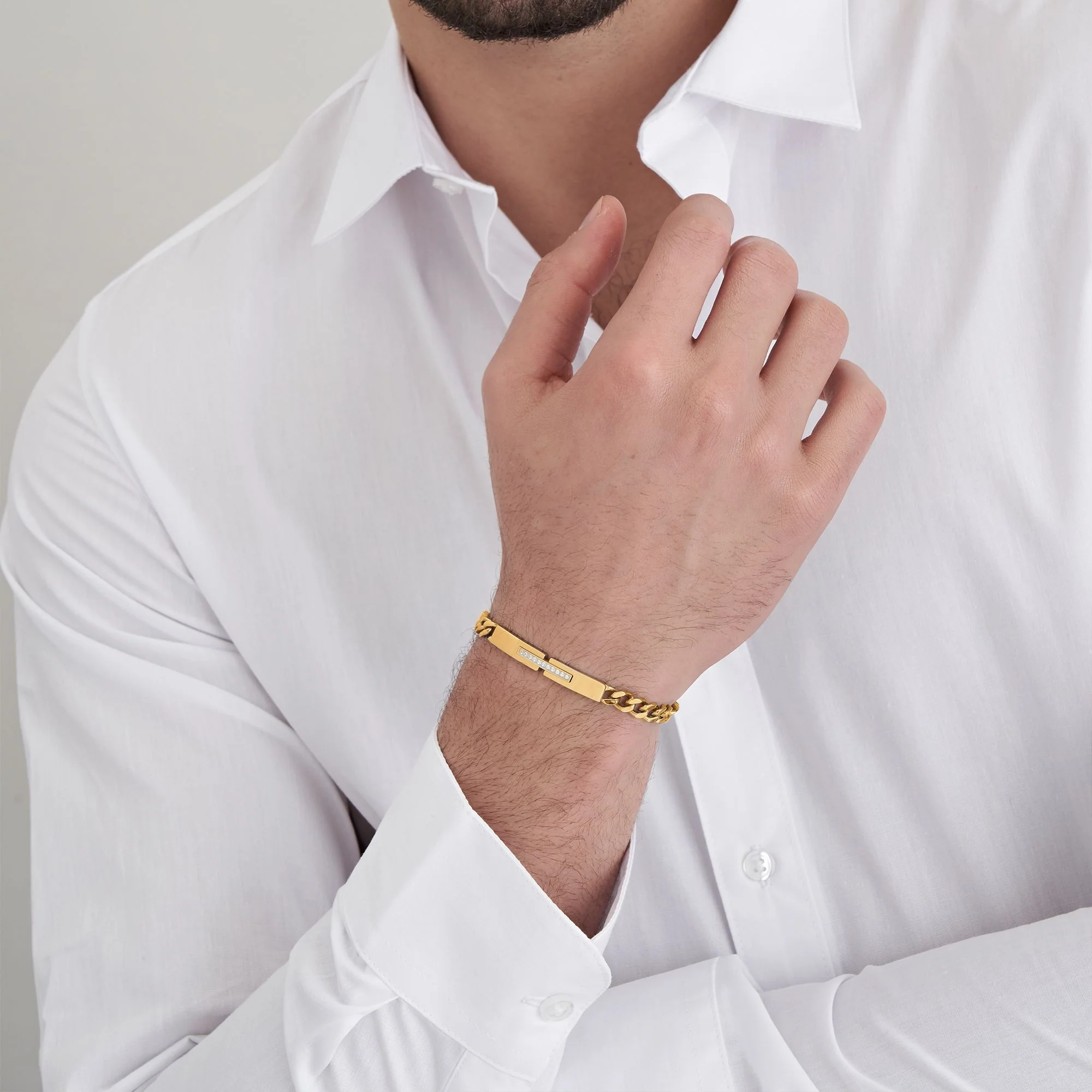 BRACCIALE UOMO IN ACCIAIO IP GOLD CON CRISTALLI BIANCHI - Image 3