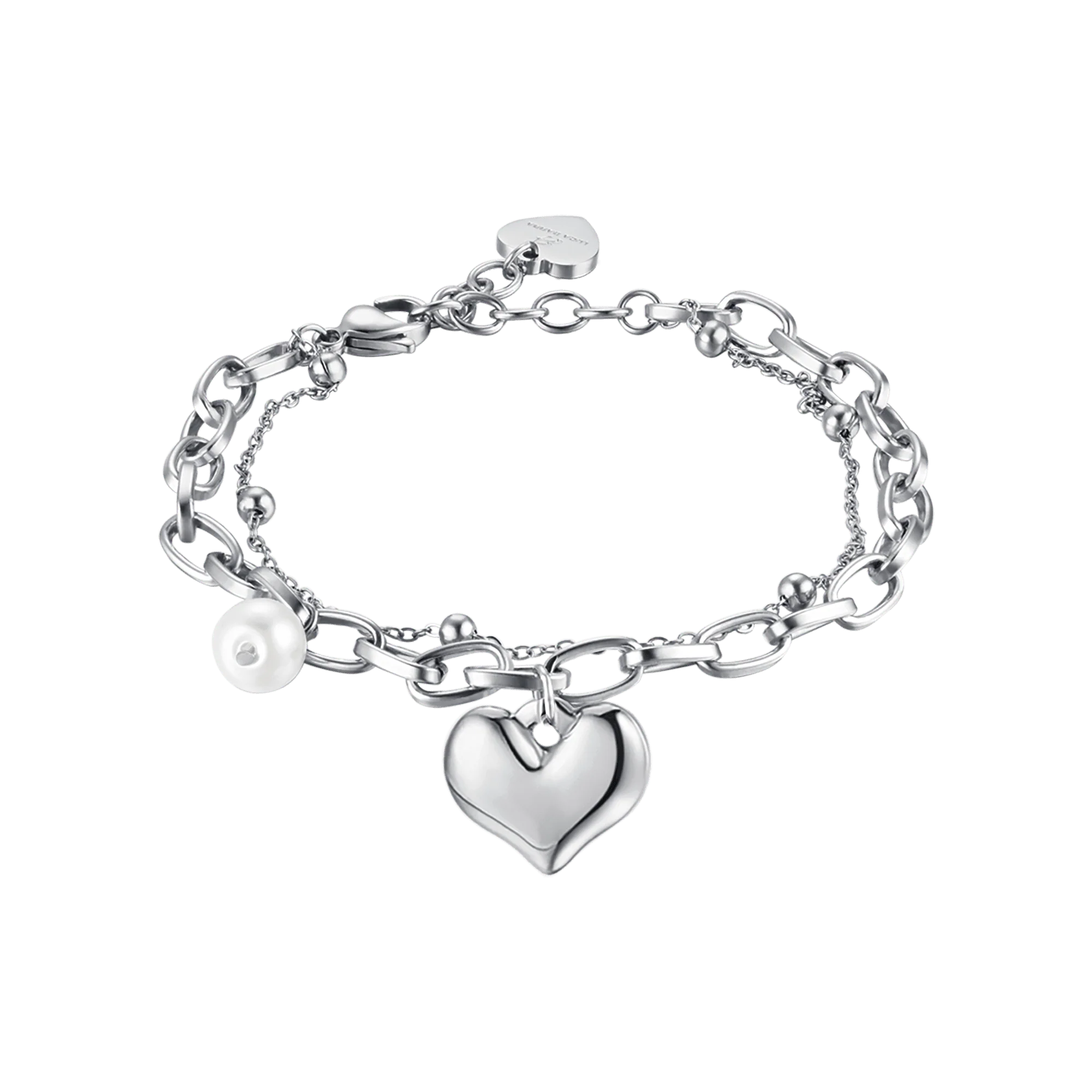 BRACCIALE DONNA IN ACCIAIO CON CUORE E PERLE