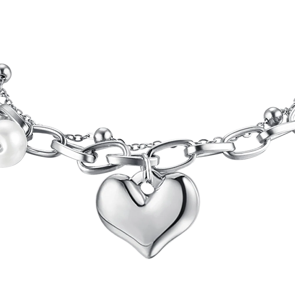 BRACCIALE DONNA IN ACCIAIO CON CUORE E PERLE - Image 4