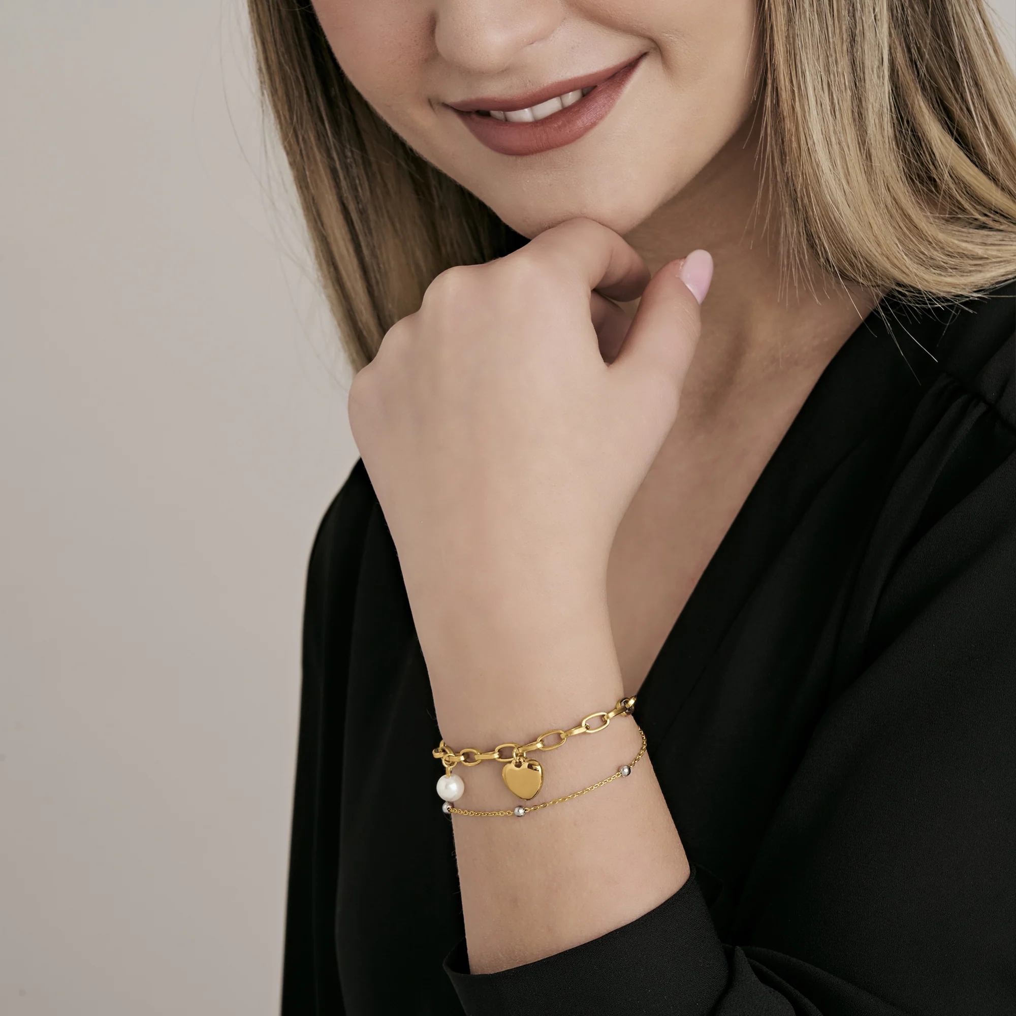 BRACCIALE DONNA IN ACCIAIO CON CUORE E PERLE - Image 9