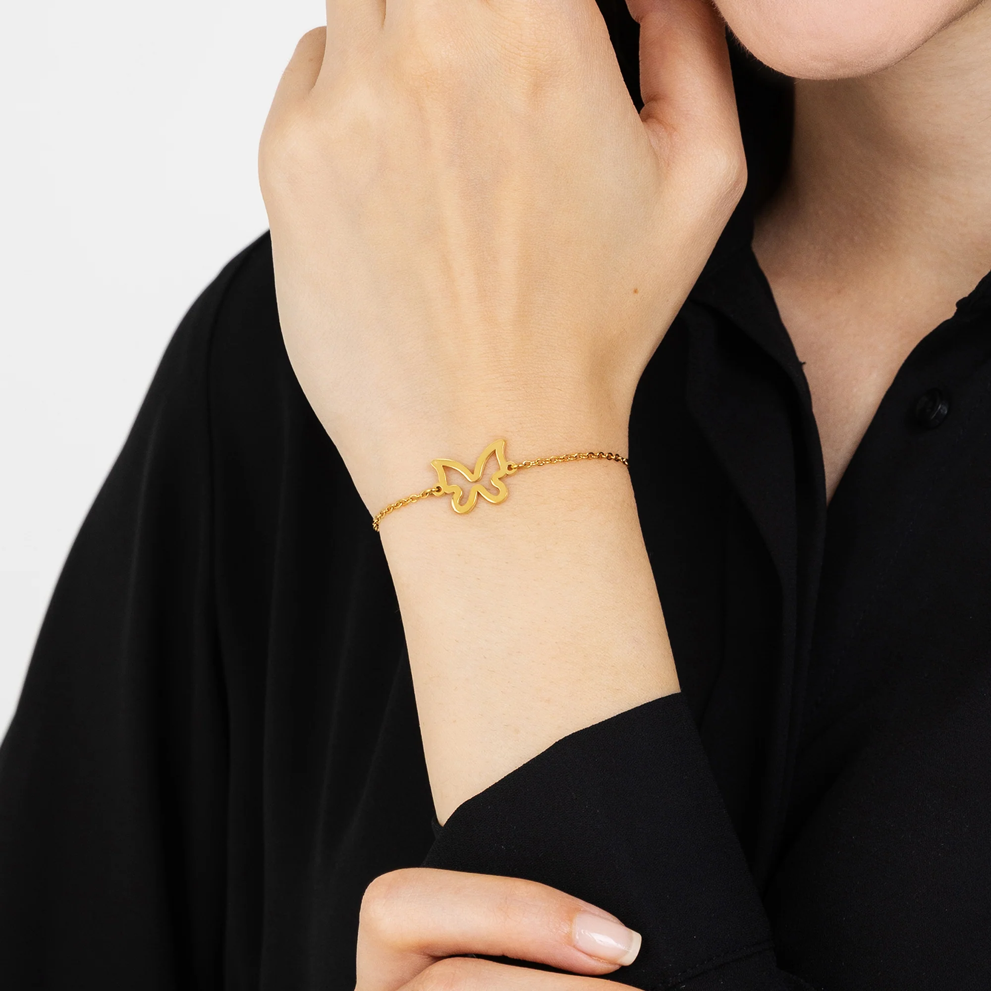 BRACCIALE DONNA IN ACCIAIO DORATO CON FARFALLA VUOTA - Image 2