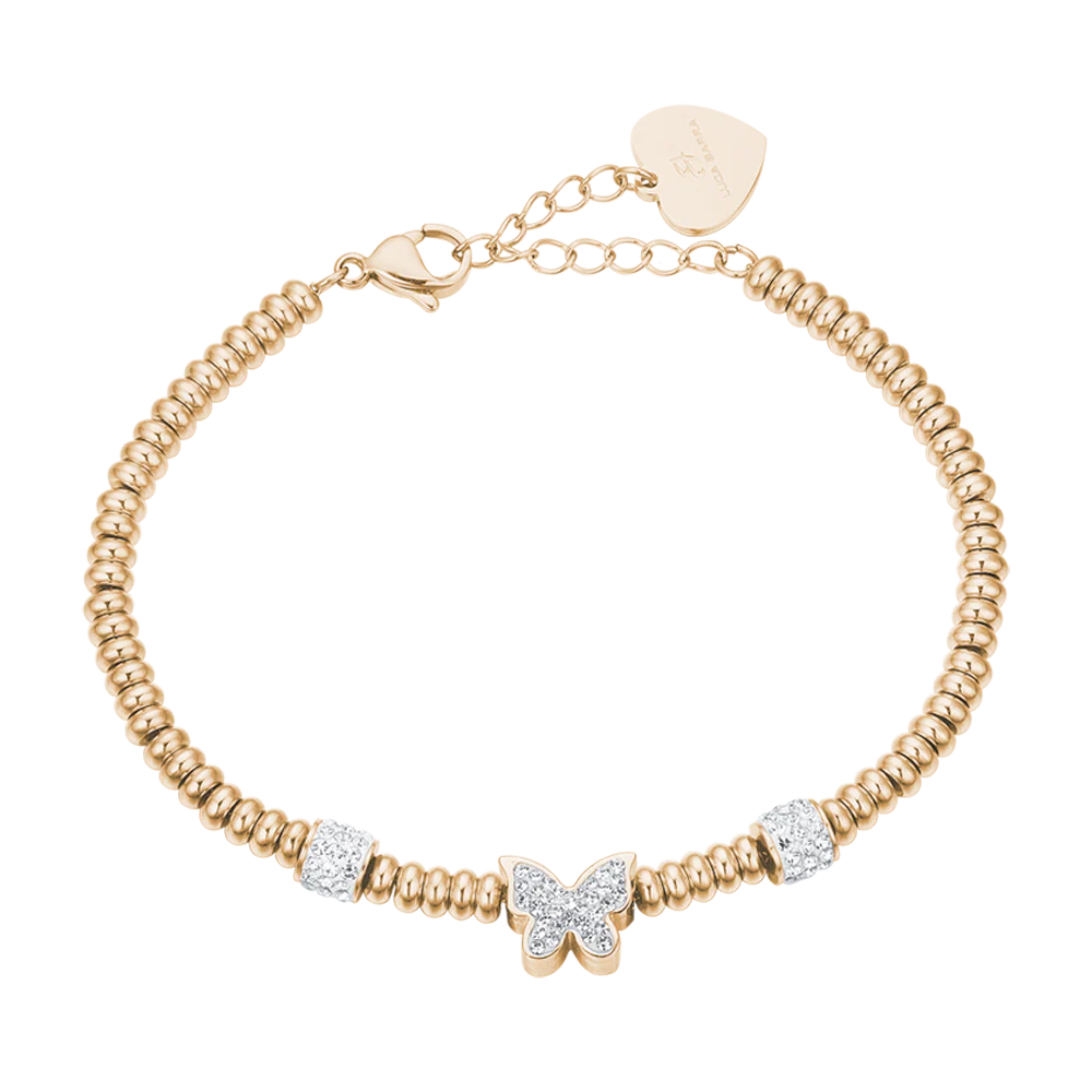 BRACCIALE IN ACCIAIO IP GOLD CON FARFALLA CON CRISTALLI BIANCHI