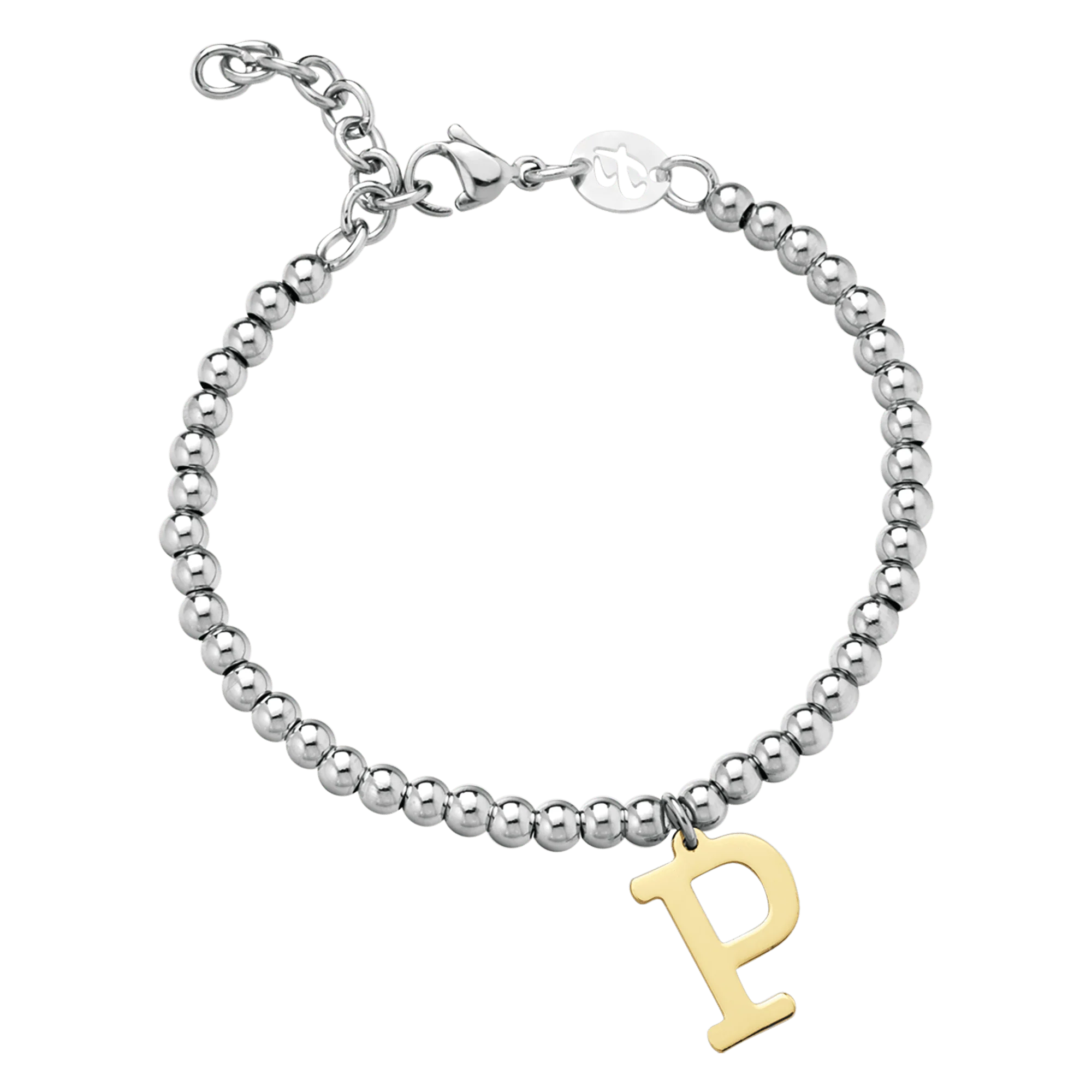 BRACCIALE DONNA IN ACCIAIO PALLINATO CON LETTERA P