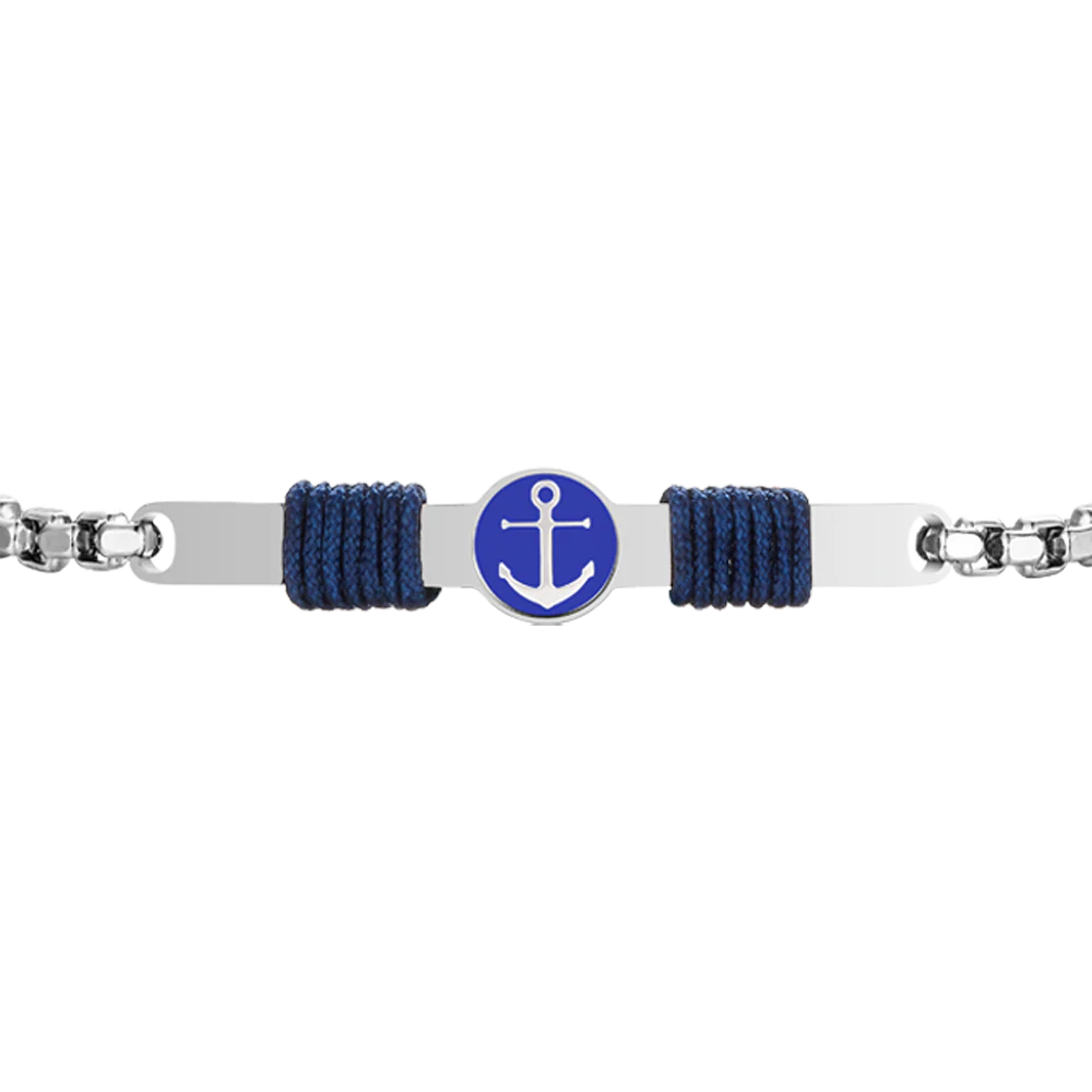 BRACCIALE IN ACCIAIO, PIASTRA CON SMALTO BLU E ANCORA E CORDA BLU - Image 4