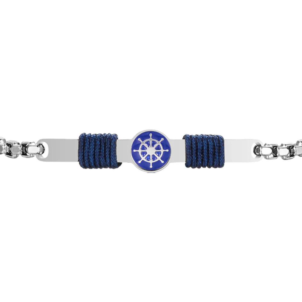 BRACCIALE IN ACCIAIO, PIASTRA CON SMALTO BLU E TIMONE E CORDA BLU - Image 4