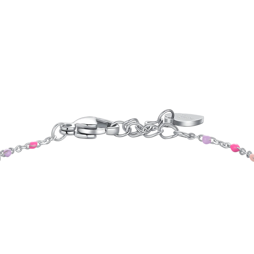 BRACCIALE IN ACCIAIO, PIASTRA E CAVALLO A DONDOLO CON SMALTO ROSA E FUCSIA E PIE - Image 3