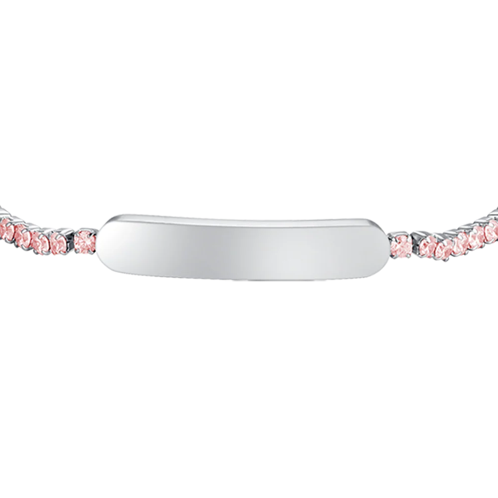 BRACCIALE TENNIS BAMBINA IN ACCIAIO CON CRISTALLI ROSA E PIASTRA - Image 4