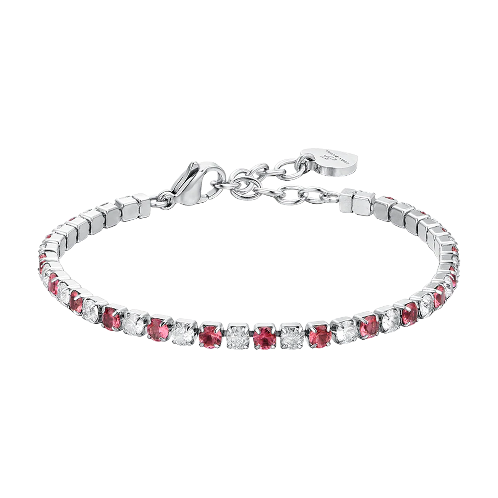 BRACCIALE TENNIS DONNA CRISTALLI ROSSI E BIANCHI