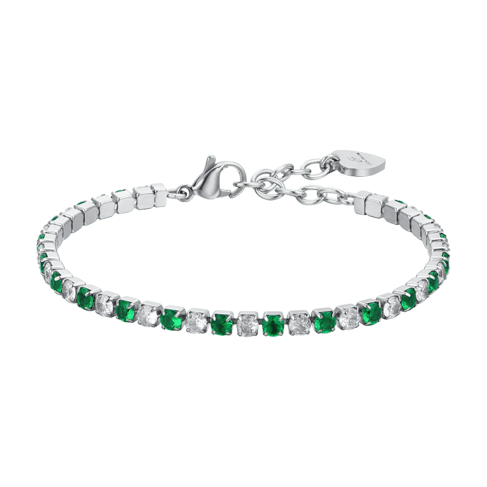 BRACCIALE TENNIS DONNA CRISTALLI VERDI E BIANCHI