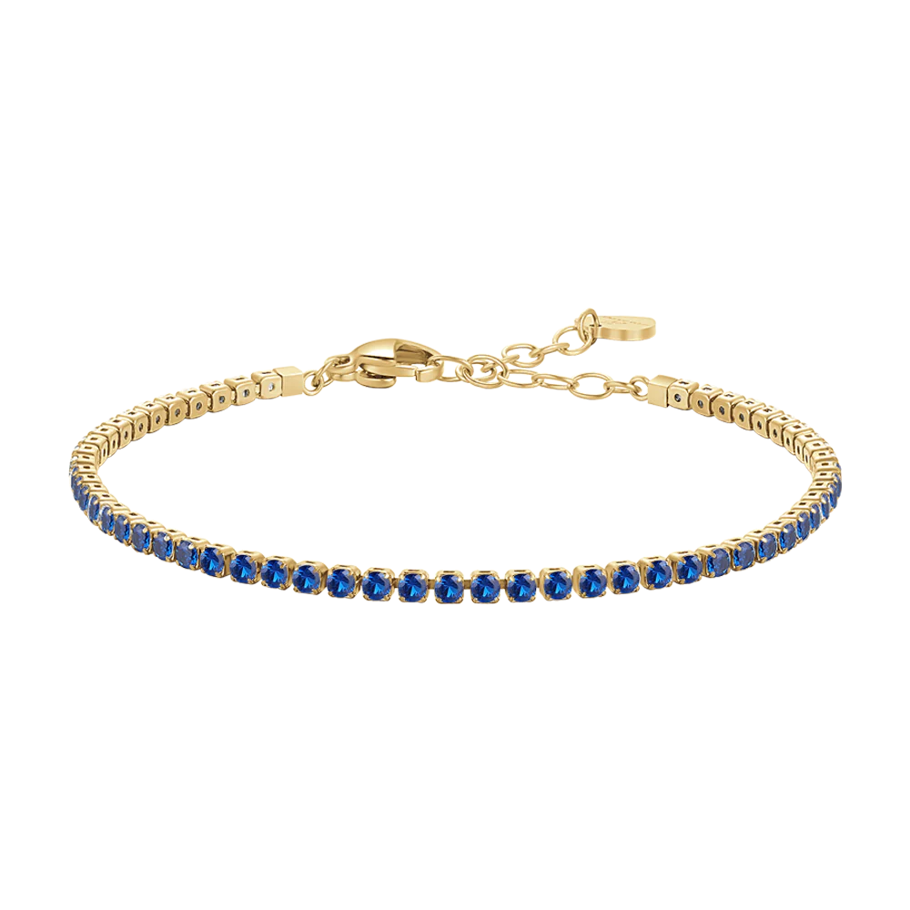 BRACCIALE TENNIS DONNA IN ACCIAIO COLORE ORO CON ZIRCONI BLU