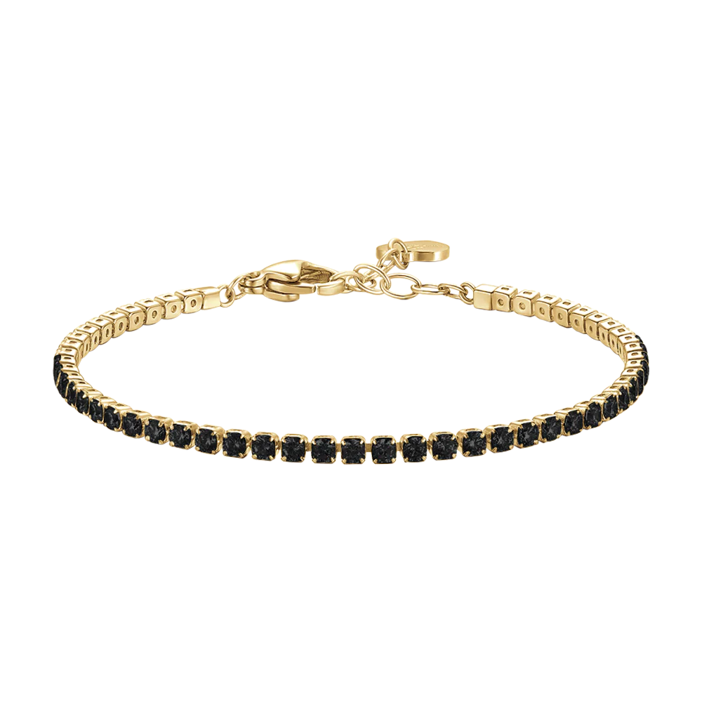 BRACCIALE TENNIS DONNA IN ACCIAIO COLORE ORO CON ZIRCONI NERI