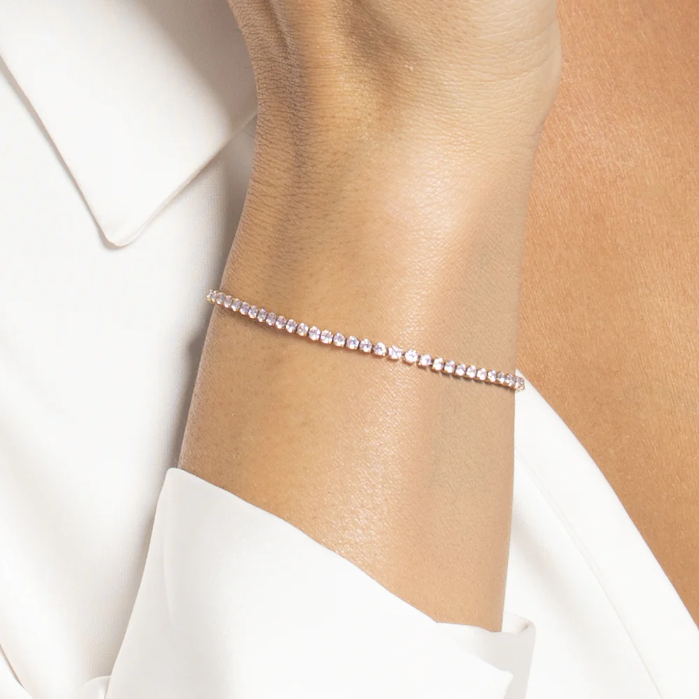BRACCIALE TENNIS DONNA IN ACCIAIO COLORE ORO CON ZIRCONI ROSA - Image 2