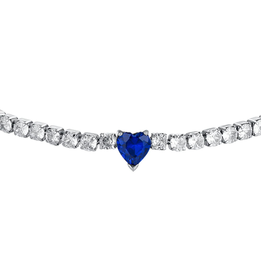 BRACCIALE TENNIS DONNA IN ACCIAIO CON CRISTALLI BIANCHI E CUORE CRISTALLO BLU - Image 4