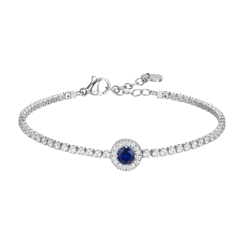 BRACCIALE TENNIS DONNA IN ACCIAIO CON ELEMENTO CON ZIRCONI BLU E BIANCHI
