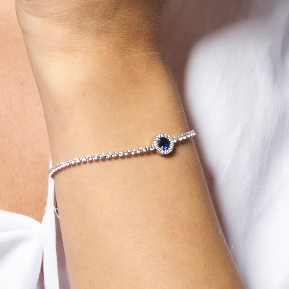 BRACCIALE TENNIS DONNA IN ACCIAIO CON ELEMENTO CON ZIRCONI BLU E BIANCHI - Image 2