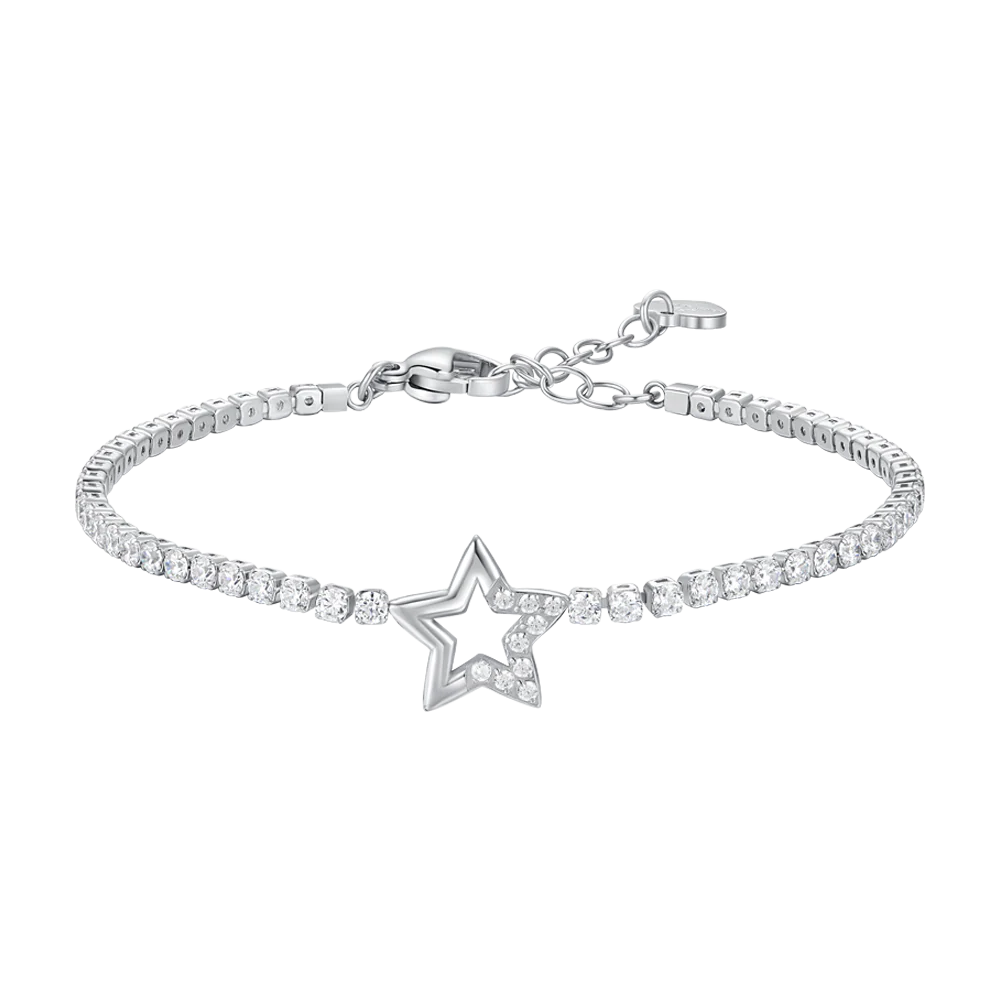 BRACCIALE TENNIS DONNA IN ACCIAIO CON STELLA E PUNTI LUCE CON ZIRCONI BIANCHI