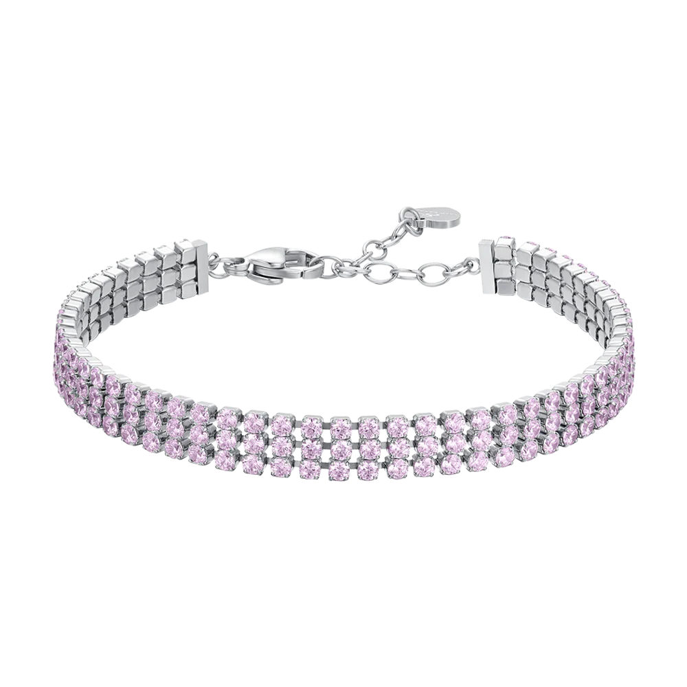 BRACCIALE TENNIS DONNA IN ACCIAIO CON ZIRCONI ROSA