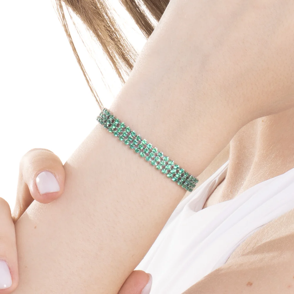 BRACCIALE TENNIS DONNA IN ACCIAIO CON ZIRCONI VERDI - Image 2