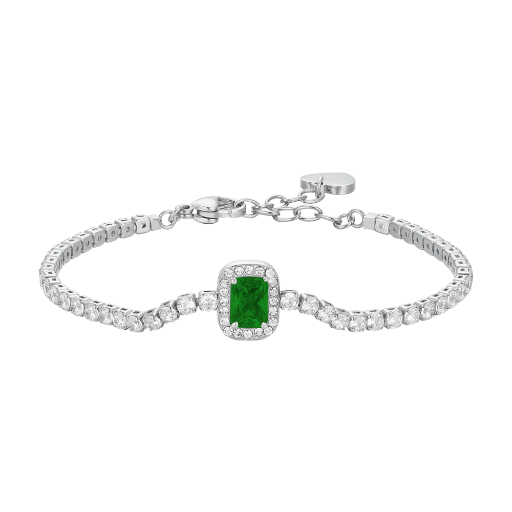 BRACCIALE TENNIS DONNA IN ACCIAIO CRISTALLI E ZIRCONE VERDE