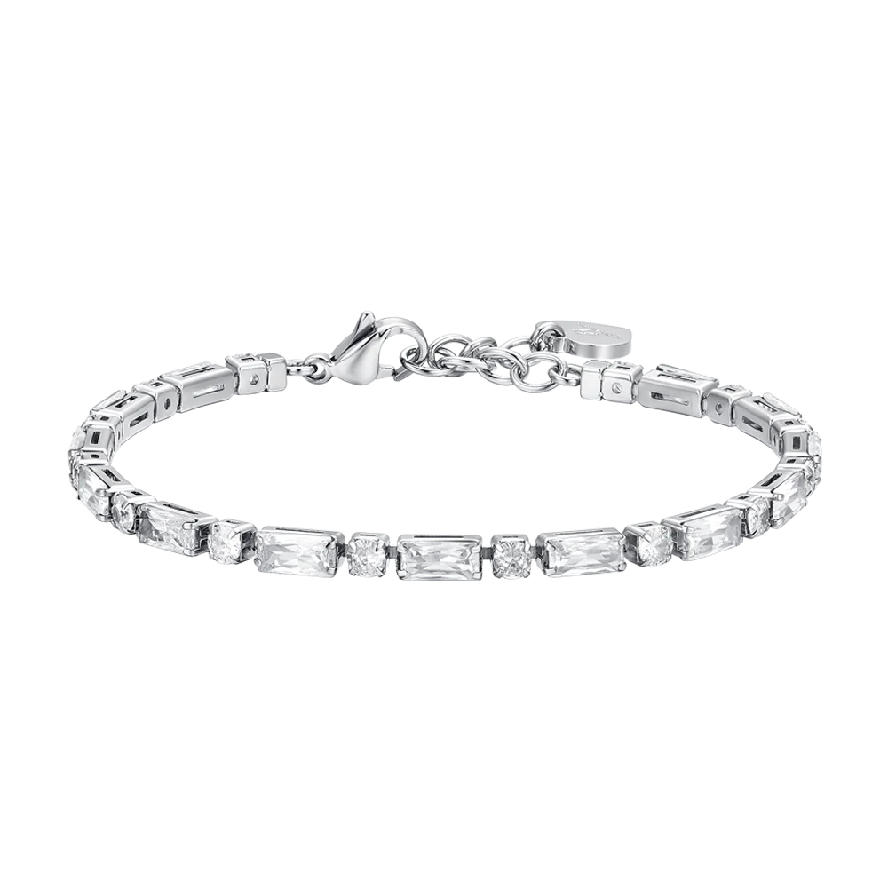 BRACCIALE TENNIS DONNA IN ACCIAIO ZIRCONI BIANCHI