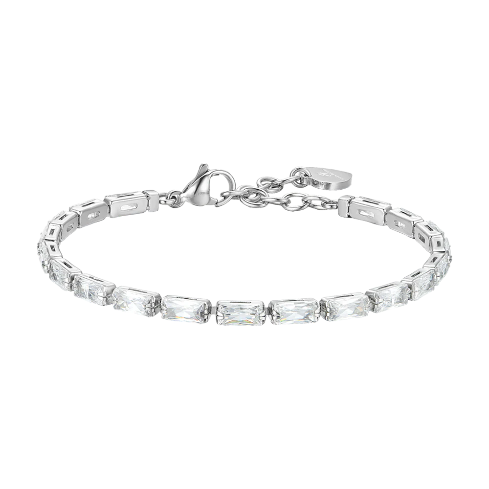 BRACCIALE TENNIS DONNA ZIRCONI BAGUETTE BIANCHI