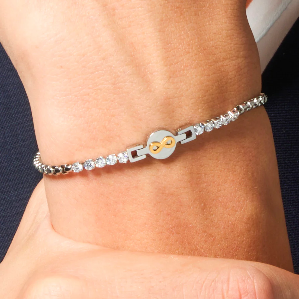 BRACCIALE TENNIS UOMO IN ACCIAIO CON INFINITO IP ROSE E ZIRCONI BIANCHI - Image 2